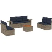 vidaXL 8-delige tuinbankset met kussens, grijs polyrotan