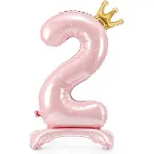 Party Deco Partydeco - Staande folieballon Cijfer 2 Licht roze met kroon 84 cm
