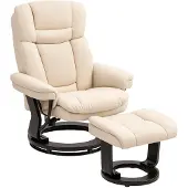 HOMCOM -Relaxsessel mit Hocker-Kunstleder-86L x 83B x 107H cm-Cremeweiß