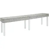 vidaXL Bankje 160x35x45 cm natuurlijk kubu rattan en mahoniehout wit