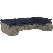 vidaXL 10-delige tuinbankset met kussens, grijs polyrotan