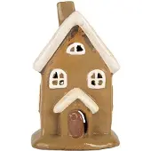 Clayre & Eef Waxinelichthouder Huis 10x10x16 cm Bruin Keramiek