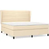 vidaXL Boxspring met matras stof crèmekleurig 160x200 cm