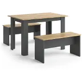Vicco Sentio Eettafel set – 112 x 73.6 cm met 2 banken Antraciet/gouden eik
