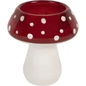 Clayre & Eef Waxinelichthouder Paddenstoel Ø 7x7 cm Rood Wit Glas Herfst decoratie