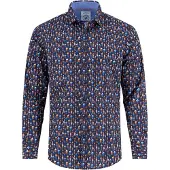 A Fish Named Fred overhemd donkerblauw geprint katoen