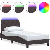 vidaXL Bedframe met LED zonder matras 90x190 cm stof donkerbruin