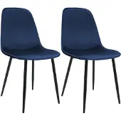 CLP Maryam Set van 2 eetkamerstoelen - klassiek - met rugleuning - zwart metalen frame - belastbaar tot 150 kg - Fluweel/donkerblauw