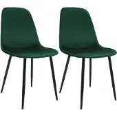 CLP Maryam Set van 2 eetkamerstoelen - klassiek - met rugleuning - zwart metalen frame - belastbaar tot 150 kg - Fluweel/groen