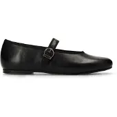 Manfield Zwarte leren ballerina's met gesp | Maat 42