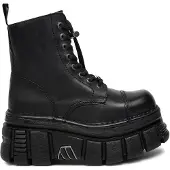 New rock zwart lederen gevechtstorenlaarzen - M-NEWMILI083-S21