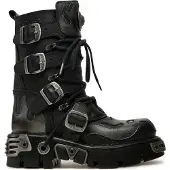 New rock Flame geaccentueerde zwart/zilver lederen bikerlaarzen - 107-S2