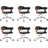 vidaXL Eetkamerstoelen draaibaar 6 st gebogen hout en kunstleer zwart