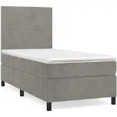 vidaXL Boxspring met matras fluweel lichtgrijs 100x200 cm