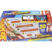 Mattel speelgoedautobaanset Track Creator Deluxe Pack en 2 gegoten voertuigen op schaal 1:64, 7,5 meter aan verschillende lengtes, klikrails