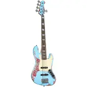 Fame Custom JB 5 Worn Sonic Blue over Pink Paisley - Elektrische basgitaar