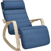 Songmics Schommelstoel met een stevig berkenhouten frame, Middernachtblauw + natuurlijke kleuren