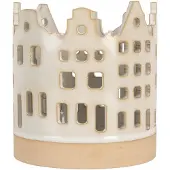 Clayre & Eef Waxinelichthouder Huis Ø 11x11 cm Beige Keramiek