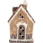 Clayre & Eef Gingerbread house met LED 13x9x20 cm Bruin Kunststof