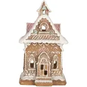 Clayre & Eef Gingerbread house met LED 9x10x15 cm Bruin Kunststof