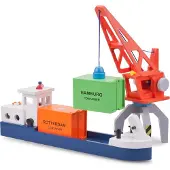 New Classic Toys Houten Speelgoedboot - Rijnaak met 2 containers