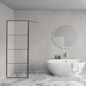Aqua Vista Triple Zijwand - 90x200 cm - incl. wandbeugel - helder glas - mat zwart R-BE-2120-90-FFF