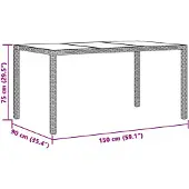 vidaXL Tuintafel met glazen blad 150x90x75 cm poly rattan bruin