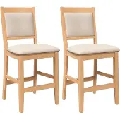 vidaXL Barkruk met kussen, 2 stuks, naturel, massief rubberhout