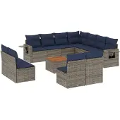 vidaXL 12-delige tuinbankset met kussens, grijs polyrotan