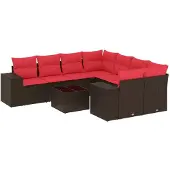 vidaXL 9-delige tuinbankset met kussens, bruin polyrotan