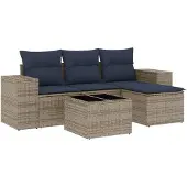 vidaXL 5-delige tuinbankset met kussens, grijs polyrotan