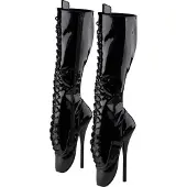 Devious Ballet-2020 glanzende hoge spitz laars met extreme stiletto hak en veters zwart - Gothic Fetish - (EU 41,5 = US 11) -