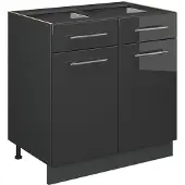 Vicco Keukenonderkast Fame-Line Antraciet Hoogglans 80 cm , WB Eik, Model 56785