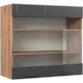 Vicco Fame-Line Glazen keukenkast – 80 cm Donkergrijs