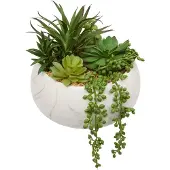 Atmosphera Kunstplant Vetplant Jesty met keramieken pot - 21x18x21cm - Wit