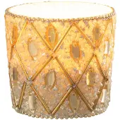 J-Line theelichthouder - glas/kralen - wit/goud - small