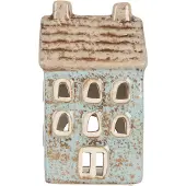 Clayre & Eef Waxinelichthouder Huis 8x7x15 cm Blauw Keramiek