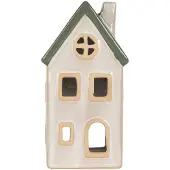 Clayre & Eef Waxinelichthouder Huis 9x8x18 cm Beige Keramiek