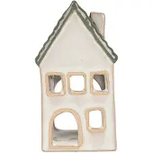 Clayre & Eef Waxinelichthouder Huis 7x7x13 cm Grijs Keramiek