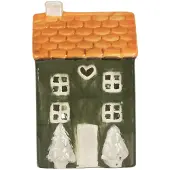 Clayre & Eef Waxinelichthouder Huis 9x8x15 cm Groen Keramiek