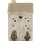 Clayre & Eef Waxinelichthouder Huis 9x8x15 cm Grijs Keramiek