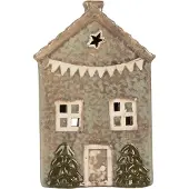 Clayre & Eef Waxinelichthouder Huis 10x8x15 cm Groen Keramiek