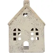 Clayre & Eef Waxinelichthouder Huis 11x7x16 cm Grijs Keramiek