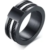 Mendes Zwarte Titanium ring met stalen kabels-21mm