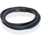 Mendes Heren armband Leer Multi Edelstaal Zwart Blauw-19cm