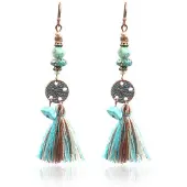 Deja Jewels Bronzen oorhangers met muntje, kwastje en turquoise stenen