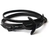 LGT JWLS Zwarte anker armband met leren koord