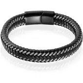 LGT JWLS Heren armband Leer Edelstaal LGT Jewels Zwart - 19cm