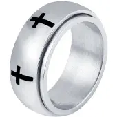 Mendes Edelstaal heren ring Spinning Cross Zilverkleurig-17mm