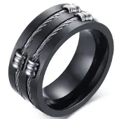 Mendes Zwarte stalen kabel ring-21mm